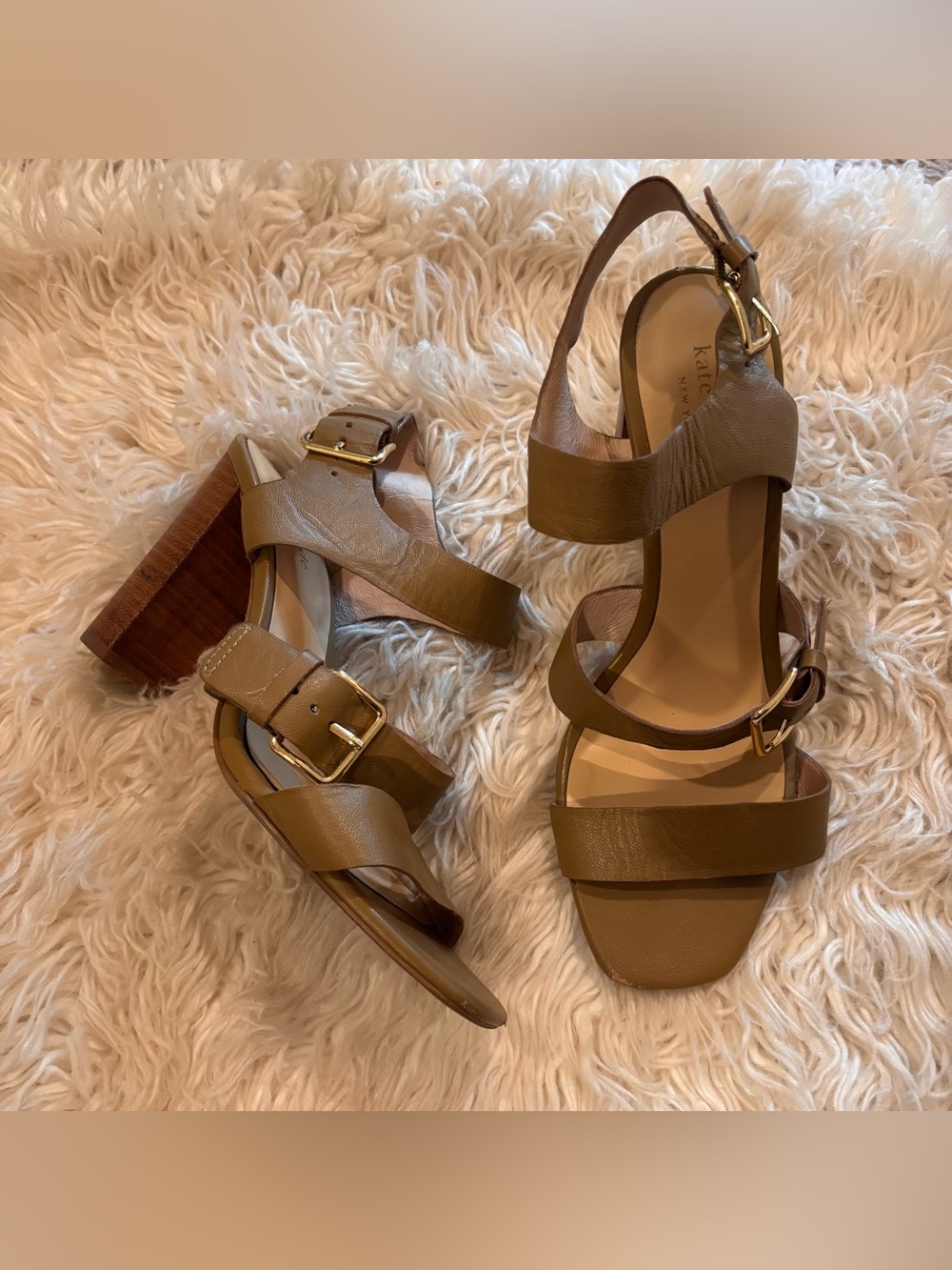 kate spade Tan Leather Strappy Block Heel Sandals
